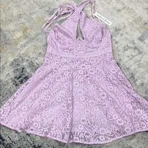 For Love And Lemons Lilac Lace Halter Mini Dress